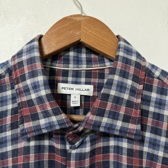 Peter Millar Gander Printed Button Up Plaid Shirt Size L Navy Classic Preppy NEW - Picture 4 of 10